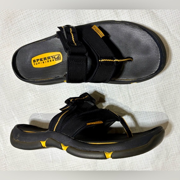Sperry Top-Sider Men’s Sz 9 Black and Yellow Sandals Thing slip on water shoes - Picture 1 of 5